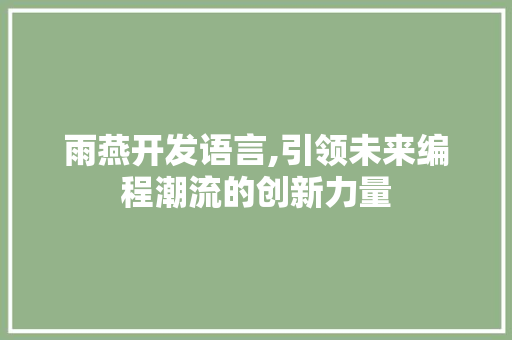 雨燕开发语言,引领未来编程潮流的创新力量