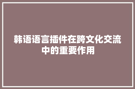 韩语语言插件在跨文化交流中的重要作用