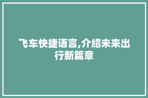 飞车快捷语言,介绍未来出行新篇章