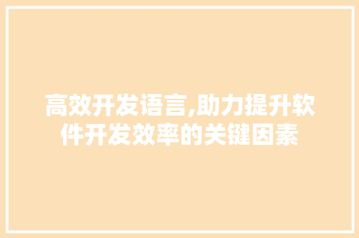 高效开发语言,助力提升软件开发效率的关键因素