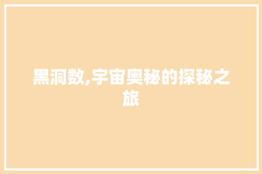 黑洞数,宇宙奥秘的探秘之旅