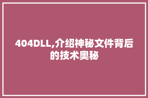 404DLL,介绍神秘文件背后的技术奥秘