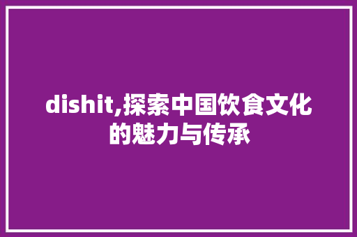 dishit,探索中国饮食文化的魅力与传承