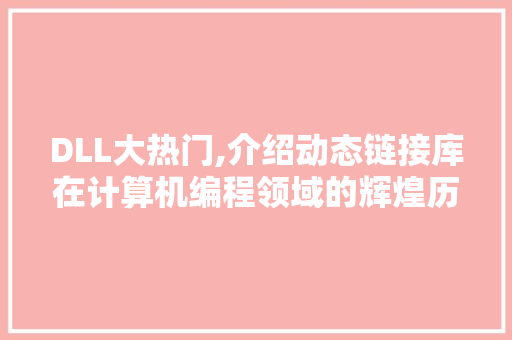 DLL大热门,介绍动态链接库在计算机编程领域的辉煌历程