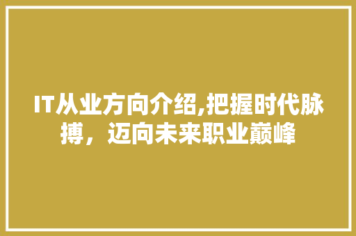 IT从业方向介绍,把握时代脉搏，迈向未来职业巅峰