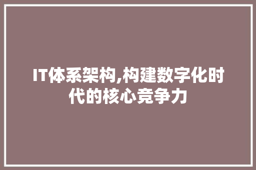 IT体系架构,构建数字化时代的核心竞争力
