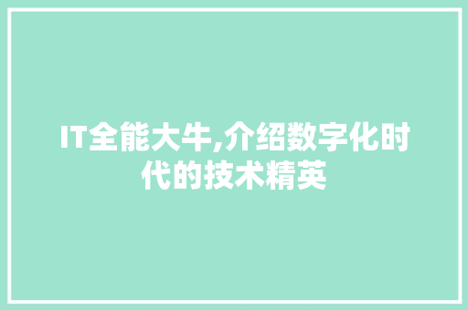 IT全能大牛,介绍数字化时代的技术精英