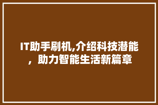 IT助手刷机,介绍科技潜能，助力智能生活新篇章