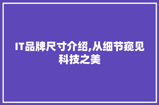 IT品牌尺寸介绍,从细节窥见科技之美
