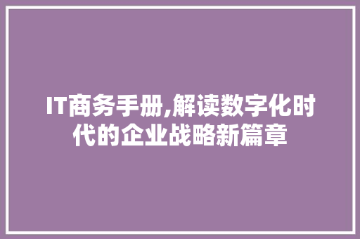IT商务手册,解读数字化时代的企业战略新篇章