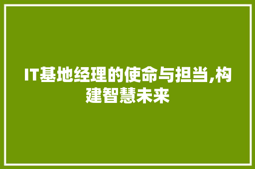 IT基地经理的使命与担当,构建智慧未来