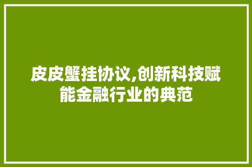 皮皮蟹挂协议,创新科技赋能金融行业的典范