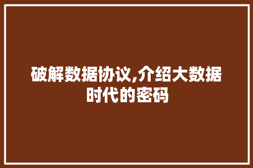 破解数据协议,介绍大数据时代的密码