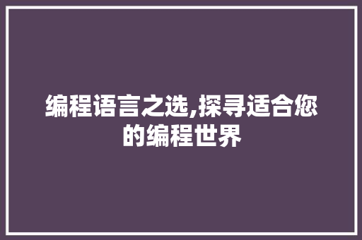 编程语言之选,探寻适合您的编程世界