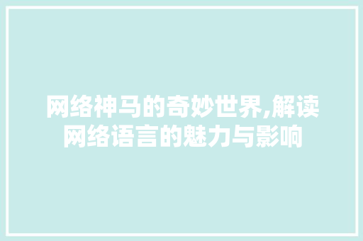 网络神马的奇妙世界,解读网络语言的魅力与影响