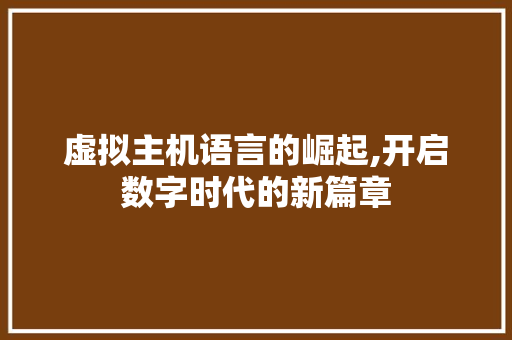 虚拟主机语言的崛起,开启数字时代的新篇章