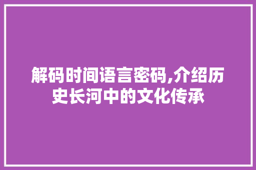 解码时间语言密码,介绍历史长河中的文化传承