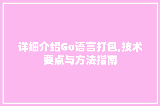 详细介绍Go语言打包,技术要点与方法指南