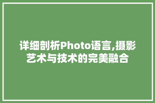 详细剖析Photo语言,摄影艺术与技术的完美融合