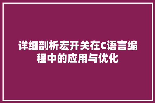 详细剖析宏开关在C语言编程中的应用与优化