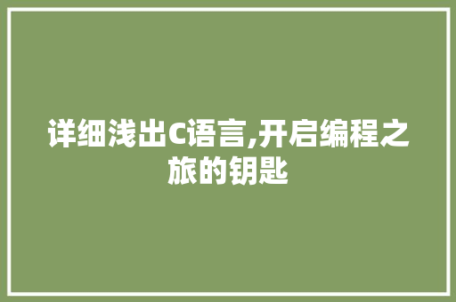 详细浅出C语言,开启编程之旅的钥匙