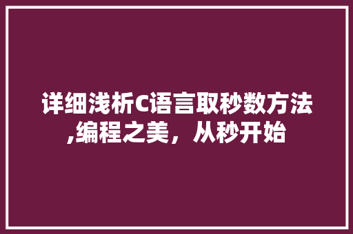 详细浅析C语言取秒数方法,编程之美，从秒开始
