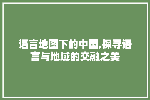 语言地图下的中国,探寻语言与地域的交融之美