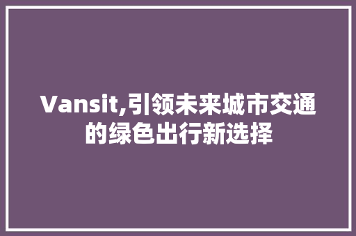 Vansit,引领未来城市交通的绿色出行新选择