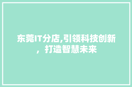 东莞IT分店,引领科技创新，打造智慧未来