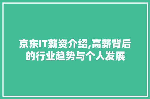 京东IT薪资介绍,高薪背后的行业趋势与个人发展