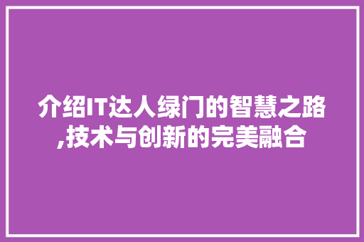 介绍IT达人绿门的智慧之路,技术与创新的完美融合