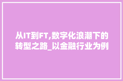 从IT到FT,数字化浪潮下的转型之路_以金融行业为例