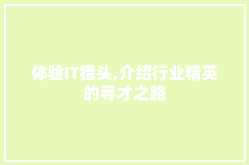 体验IT猎头,介绍行业精英的寻才之路