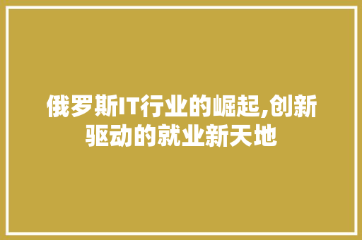 俄罗斯IT行业的崛起,创新驱动的就业新天地