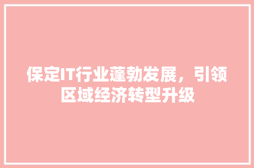 保定IT行业蓬勃发展，引领区域经济转型升级