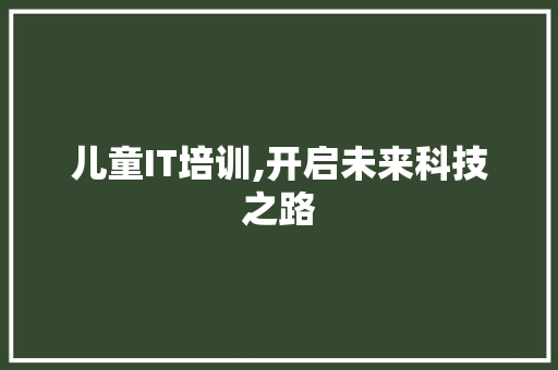 儿童IT培训,开启未来科技之路