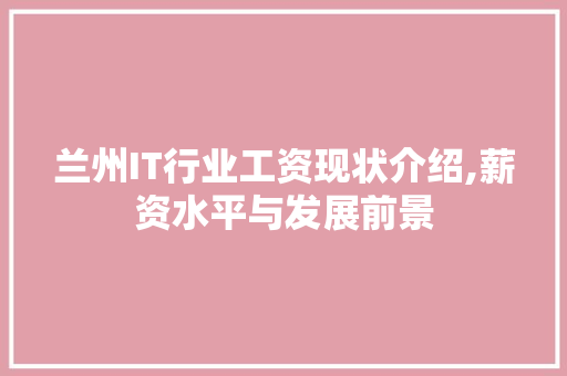 兰州IT行业工资现状介绍,薪资水平与发展前景