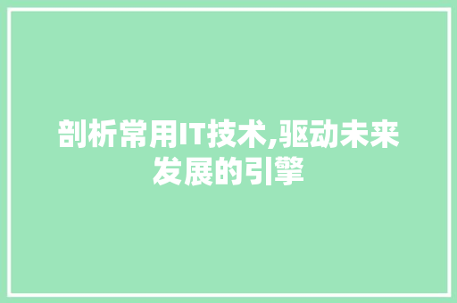 剖析常用IT技术,驱动未来发展的引擎