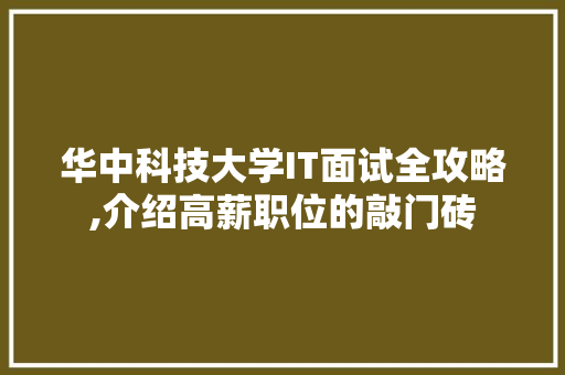 华中科技大学IT面试全攻略,介绍高薪职位的敲门砖