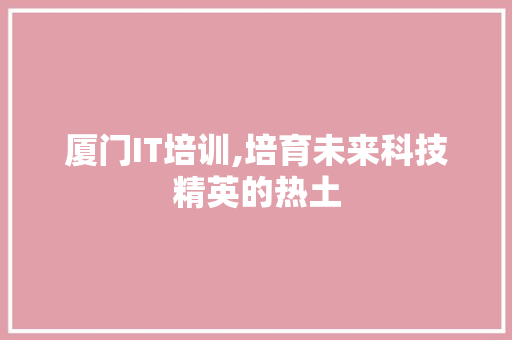 厦门IT培训,培育未来科技精英的热土