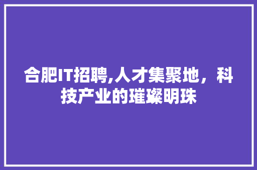 合肥IT招聘,人才集聚地，科技产业的璀璨明珠