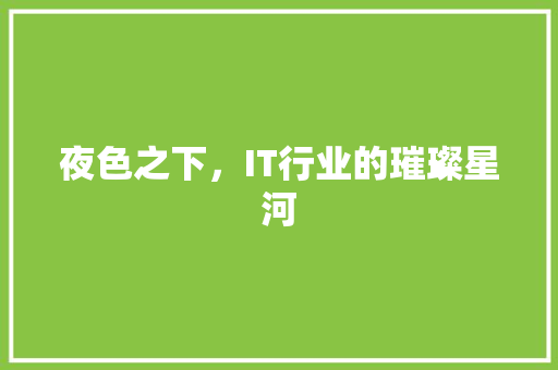 夜色之下，IT行业的璀璨星河