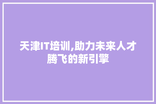 天津IT培训,助力未来人才腾飞的新引擎