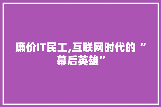 廉价IT民工,互联网时代的“幕后英雄”