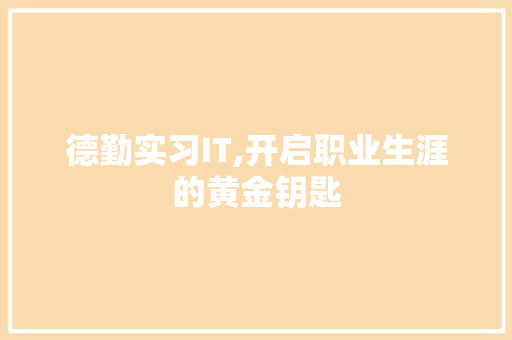 德勤实习IT,开启职业生涯的黄金钥匙