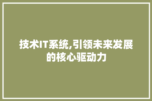 技术IT系统,引领未来发展的核心驱动力