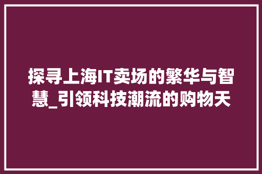 探寻上海IT卖场的繁华与智慧_引领科技潮流的购物天堂
