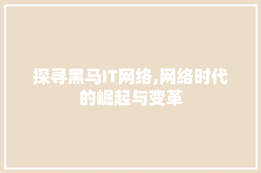探寻黑马IT网络,网络时代的崛起与变革