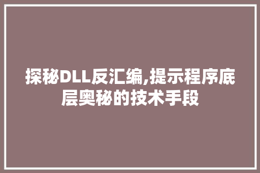 探秘DLL反汇编,提示程序底层奥秘的技术手段