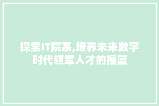 探索IT院系,培养未来数字时代领军人才的摇篮